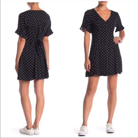 Nordstrom Abound Navy Polka Dot Mini Dress Rayon Ruffle Short Sleeve - Picture 1 of 4